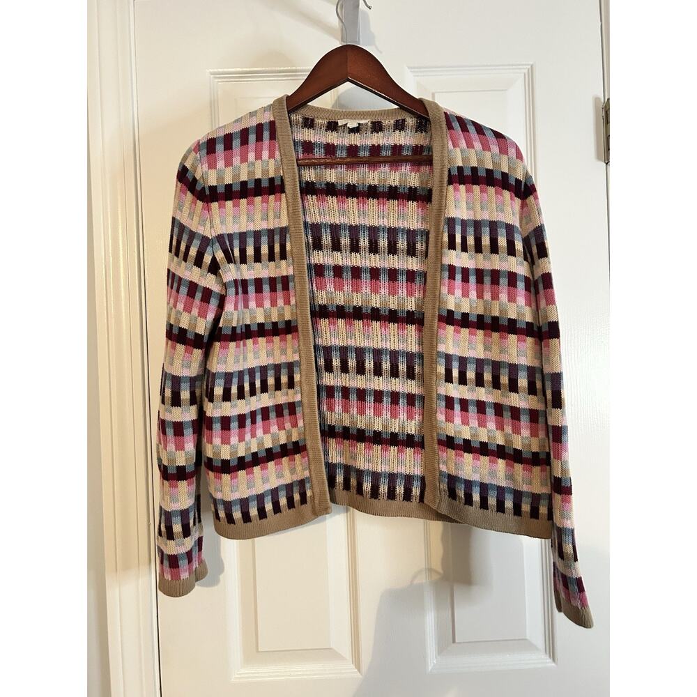 Talbots Multicolor Striped Open Cardigan Sweater Womens Small Cotton Knit